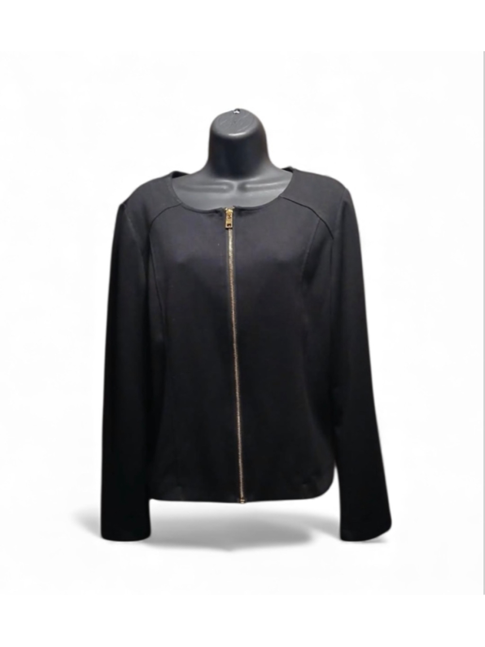 Marc New York Women's Large Full Zip Collarless Jacket Black Gold Zipper (JC229)